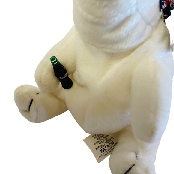 Collectible Coca-Cola Polar Bear Plush With Santa Hat & Bottle 6 1/2" x 5" Bean - Picture 4 of 6